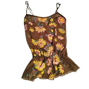 Y2K Brown floral boho cami top